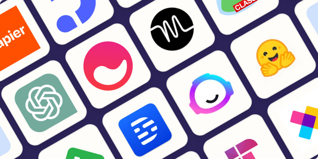 AI Productivity Tools Collage showing various AI app icons including ChatGPT